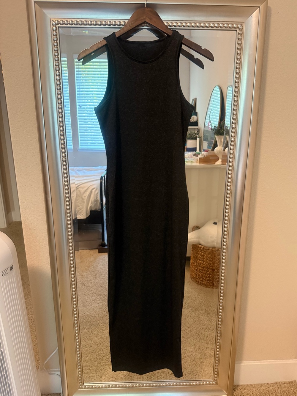 Grey heather charcoal maxi dress body con with slit